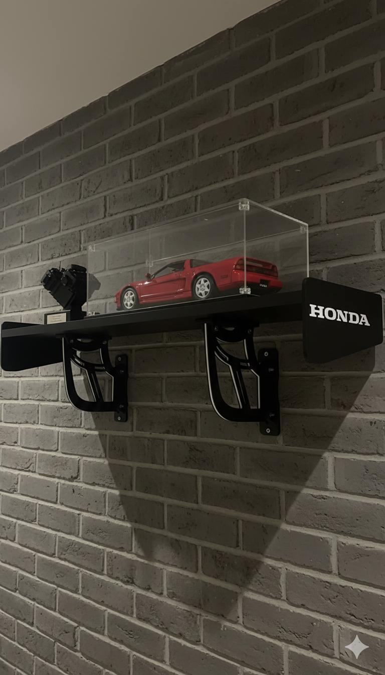 Estantería en forma de alerón marca de coche / circuito / nombre. Modelo 2